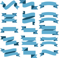 collection of 17 blue ribbon banner vectors flat design decorative labels headings badges