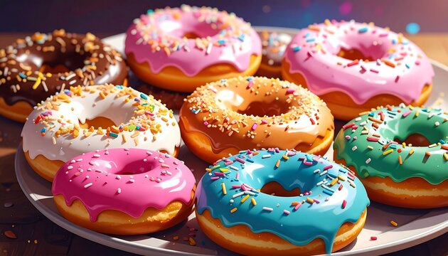 Delicious glazed donuts in vibrant colors
