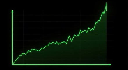 Naklejka premium Green line graph showing upward trend on a black background