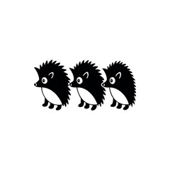 Three stylized black and white hedgehogs standing side by side on white background