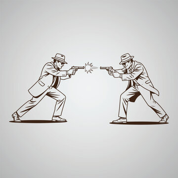 men shooting guns action scene clip art preview