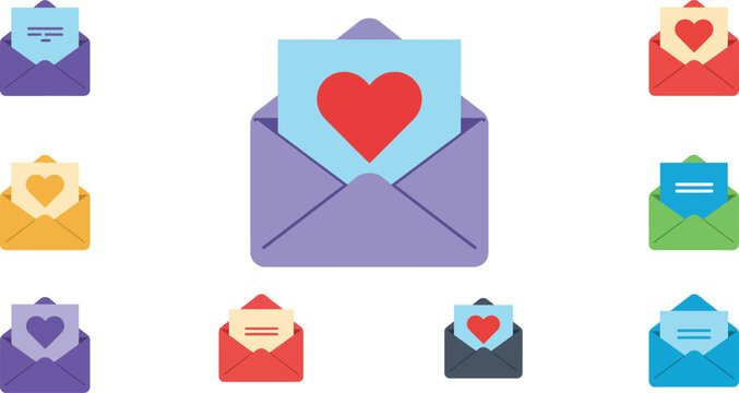 love letters floating around central envelope with heart