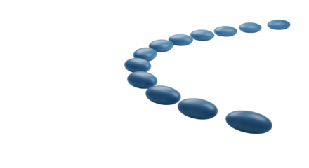 Smooth matte blue abstract forms, rounded pebbles, flowing on white surface, copy space, soft light, strategic choice and innovation concept