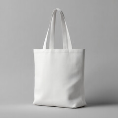 Minimalist white canvas tote bag displayed against a plain gray background, ideal for mockups, branding, or eco-friendly product promotion.
