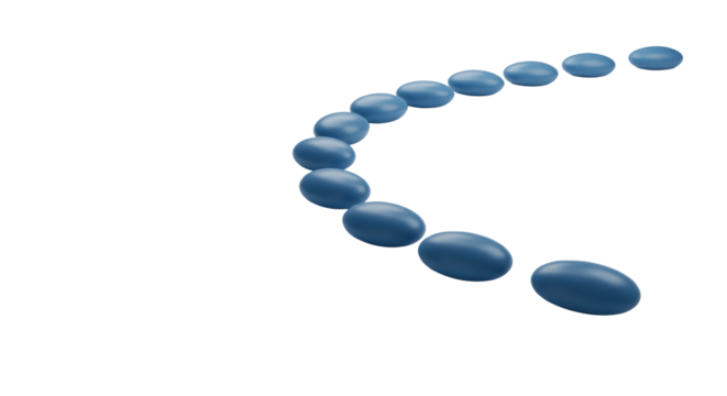 Smooth matte blue abstract forms, rounded pebbles, flowing on white surface, copy space, soft light, strategic choice and innovation concept - Powered by Adobe