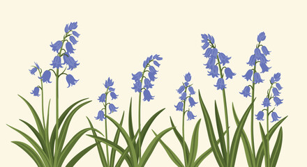 Delicate bluebells blooming in a gentle spring meadow under soft sunlight