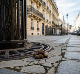 Crotte de chien sur un trottoir pr&egrave;s d'un arbre