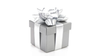 Obraz premium Gray gift box with silver ribbon and bow