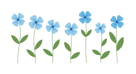 Charming light blue flowers with green stems and leaves on a white background vector illustration