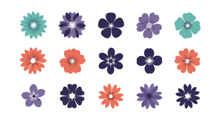 A collection of diverse floral illustrations with vibrant petal designs and artistic textures for artistic applications