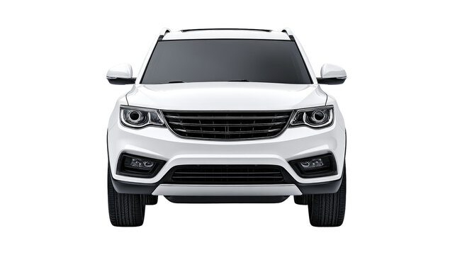 Front view of a white SUV.  Modern, clean lines.  Glossy finish.  Dark trim.  Dark wheels.  SUV,  focused on front fascia