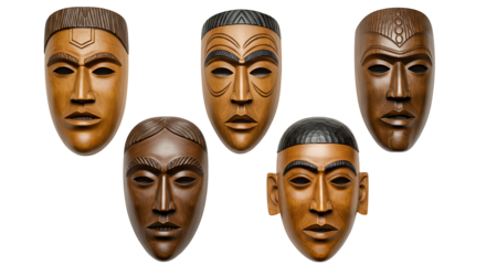 Artistic Display of African Masks A Collection of Hand-Carved Wooden Faces