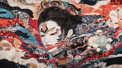 Abstract Asian Woman in a Whirlwind of Color