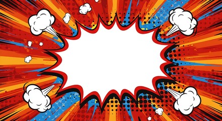 Comic Explosion Sticker with Pop Art Background in Bold Primary Colors