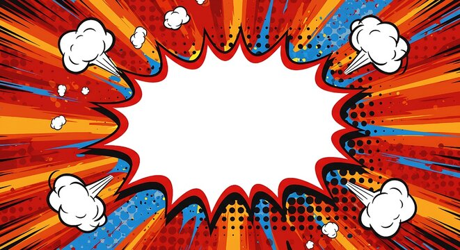 Comic Explosion Sticker with Pop Art Background in Bold Primary Colors - Powered by Adobe