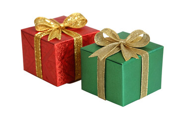Obraz premium PNG image of Red and Green Gift Boxes with Gold Bows