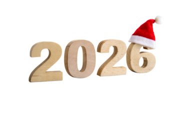 PNG image of  Year 2026 with Santa Hat on White Background