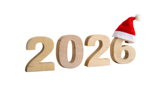 PNG image of  Year 2026 with Santa Hat on White Background
