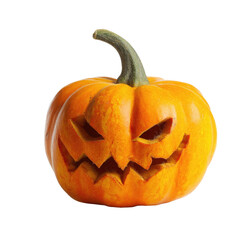 Carved halloween pumpkin with scary face isolated on transparent background