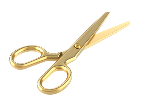 Golden scissors isolated on a transparent background