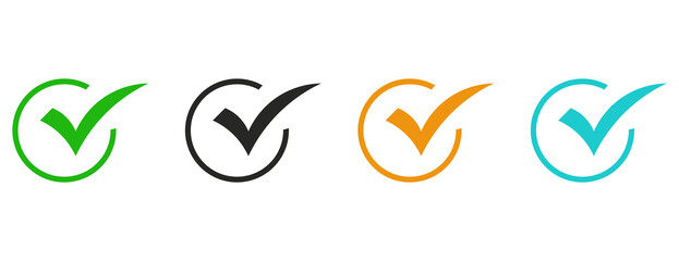 Colorful Checkmark Icons within Circles for Approval, Success, and Completion
