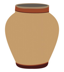 Clay pot with simple brown design flat vector illustration on white