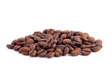 Coffee bean on white background, macro close-up