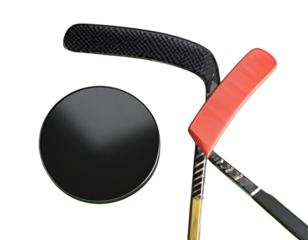 Modern Hockey Stick with Puck Isolated