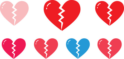broken hearts in various colors showing separation and division