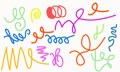 Naklejka premium Colorful Abstract Scribble Lines Collection on White Background