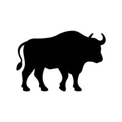 Black silhouette of a large bull on a white background image