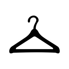 Silhouette of a simple black coat hanger against a white background