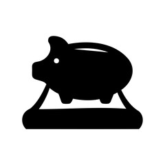Stylized black piggy bank on a stand, representing savings and financial growth