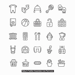 Baby & Toddler Essentials Line Icons Flat Design. Modern Black & White Vector Graphics