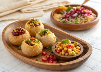 Bright daylight shot spicy filled fuchka pani puri