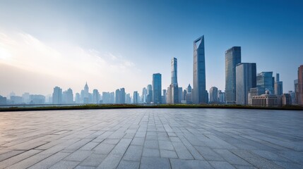 Obraz premium Cityscape Panorama with Modern Architecture and Open Space, Shanghai, China Urban Skyline on a Bright Day