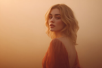 woman bathed in soft glow of dawn tear glistening on her cheek embodies hope