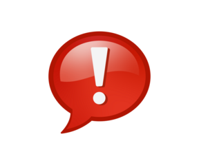 Red warning icon with exclamation mark in speech bubble