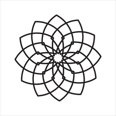 Obraz premium Abstract geometric floral pattern concept, a symmetrical black and white decorative design for backgrounds, logos, or ornamental purposes, emphasizing modern graphic art