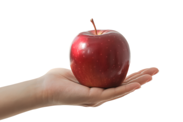 Hand holding fresh apple isolated on transparent background