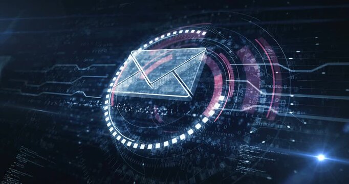 Envelope email and mail message symbol digital concept. Cyber technology and computer background abstract 3d animation. Seamless and loopable.