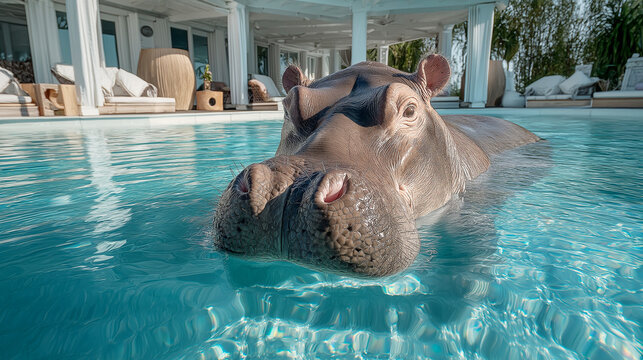hyppo in swimming on luxury villa pool