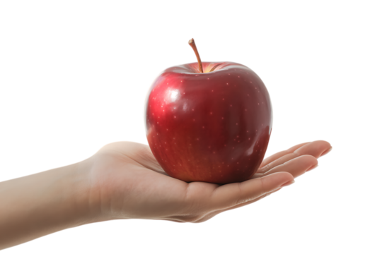 Hand holding fresh apple isolated on transparent background - Powered by Adobe