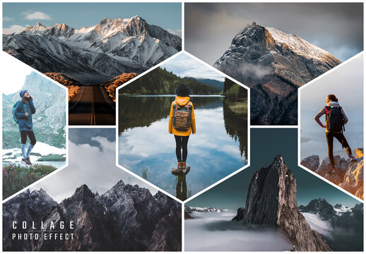 Hexagonal Collage Grid Layout Mockup