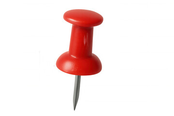 Close-up of a single, bright red push pin isolated on a transparent background, ready for use in various projects