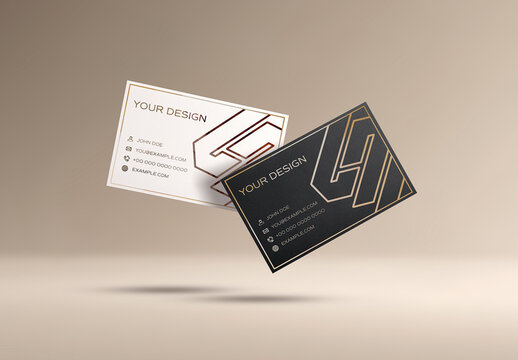 Two Floating Business Cards On Isolated Background Mockup