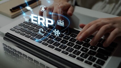 ERP platform visual showing centralized system for enterprise resource planning, improving...