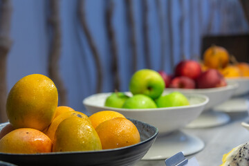 breakfast buffet with fruit and breads