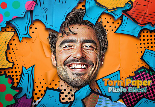 Cutting Paper Comic Pop Art Photo Effect Mockup