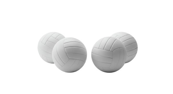 Group of White Volleyballs on White Background for Sports